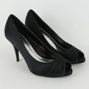 White House Black Market Jordin Women's Size 8 Black Textile Peep Toe Heels